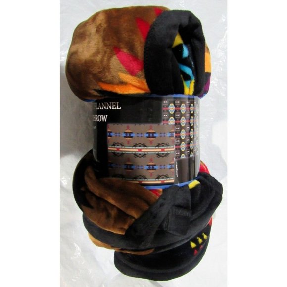 Native American Design Southwest Flannel Fleece Throw Blanket 2 Sided 60"x50" - Picture 2 of 3